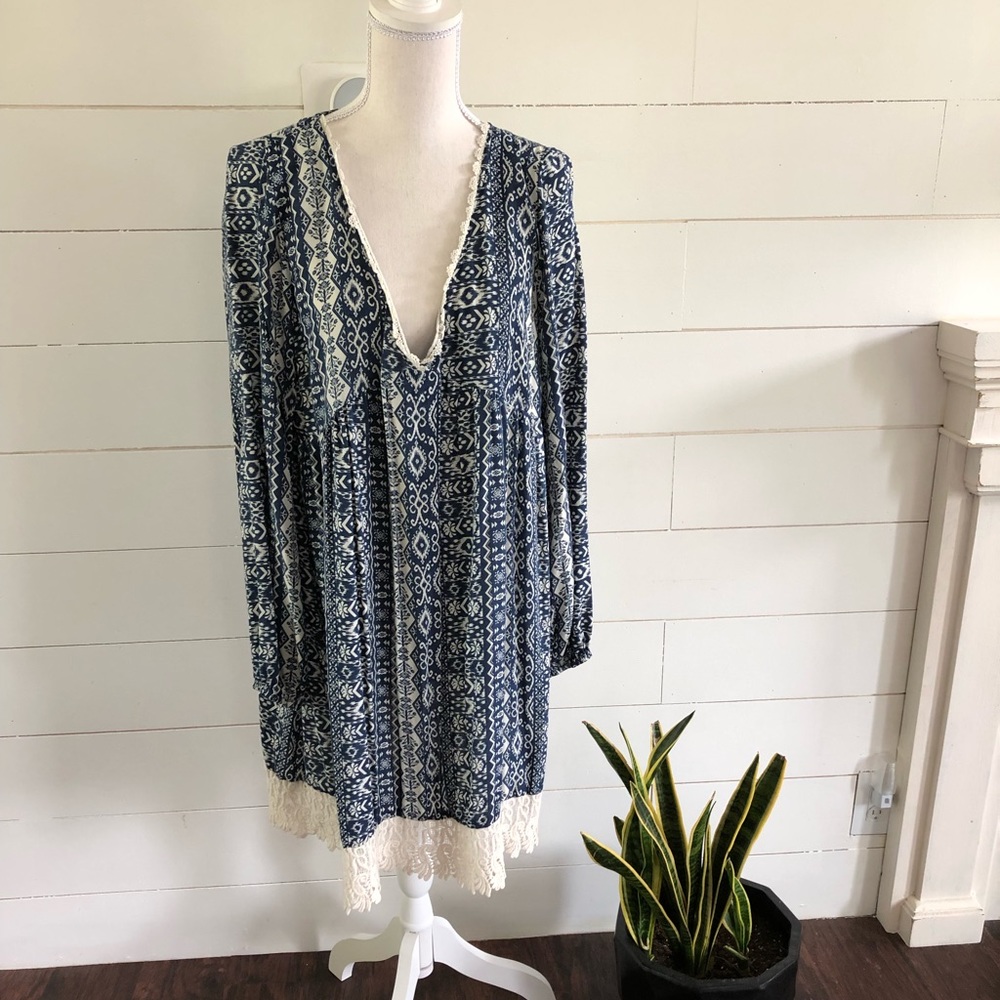 Kori America. Navy and Cream Boho Style Dress.